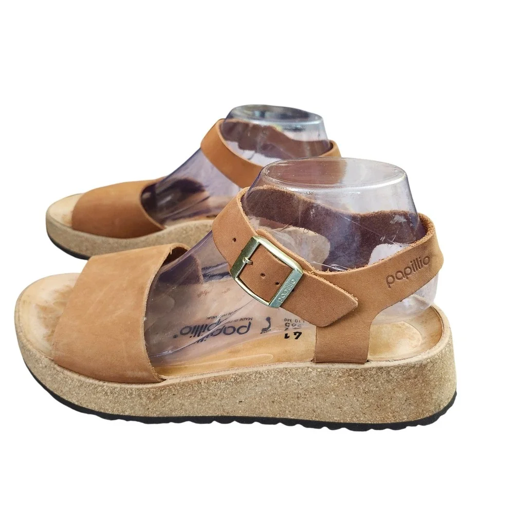 Papillio Birkenstock Glenda Tan Nubuck Leather Platform Wedge Sandals 41 L10 M8